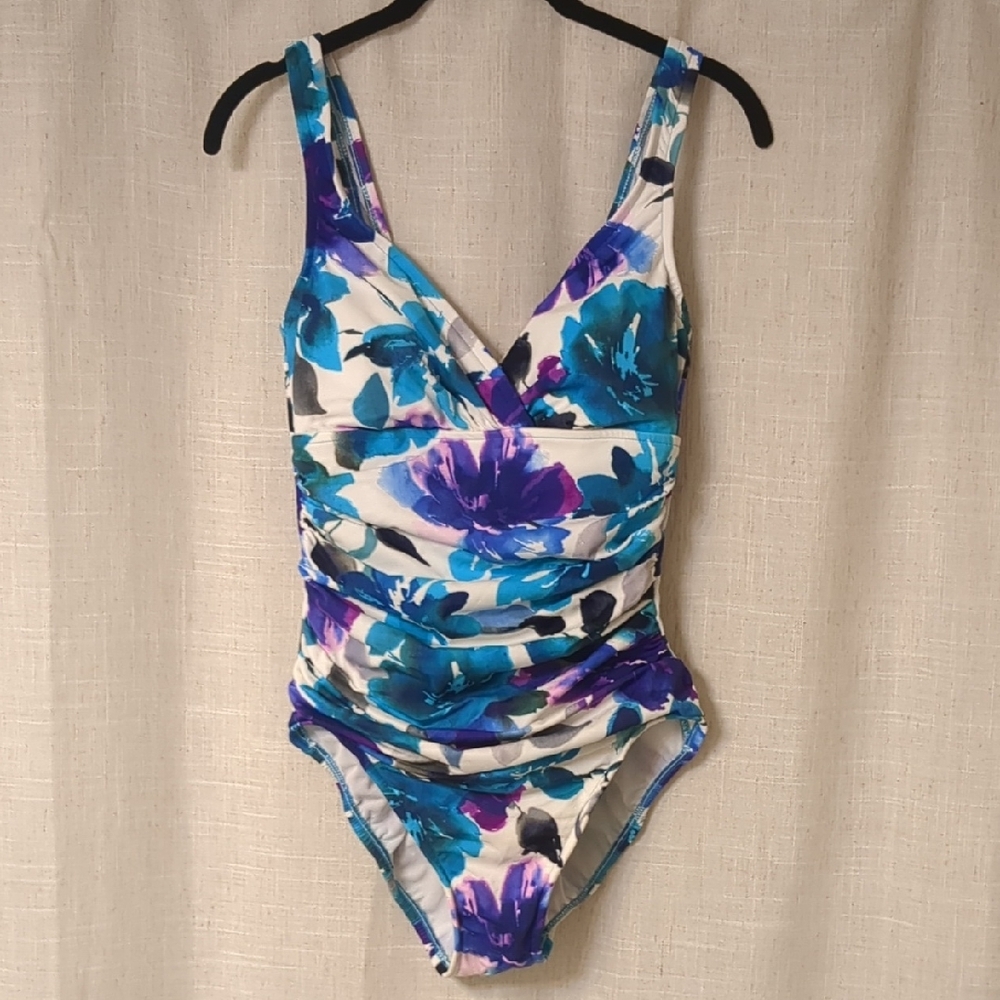 Trimshaper Blue & Purple Floral One Piece Swimsuit